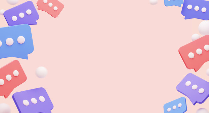 Message speech bubble icons. Social media notification. 3D Rendering. Template banner background with empty space for text. Mock up