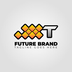 letter T modern futuristic abstract pixel vector logo design