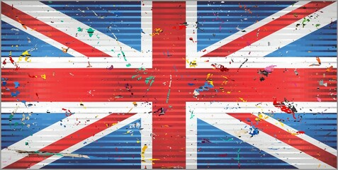 Fototapeta premium United Kingdom flag with color stains - Illustration, Three dimensional flag of United Kingdom
