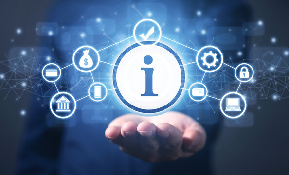 Male hand holding Information symbol.