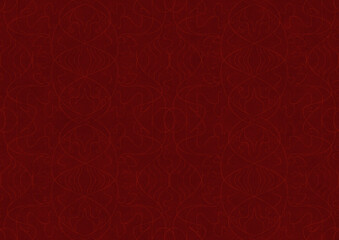 Hand-drawn unique abstract symmetrical seamless ornament. Light semi transparent red on a deep red background. Paper texture. Digital artwork, A4. (pattern: p02-1b)