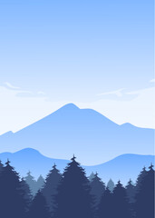 forest pine illustration with mountains in the background