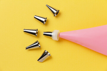 Pastry bag with metal curly nozzles