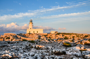 Fototapeta na wymiar Sunset views at the Caballeria lighthouse on the island of Menorca