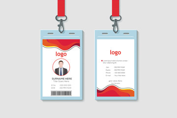 Vertical Double-sided ID Card Template. Orange Colors Flat Design. Vector Illustration