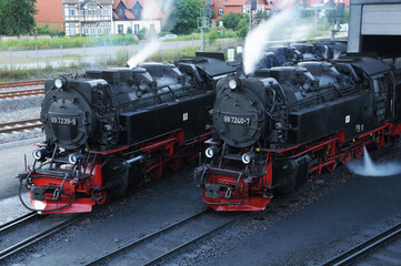 Fototapeta na wymiar Dampflokomotiven der Harzer Schmalspurbahn 