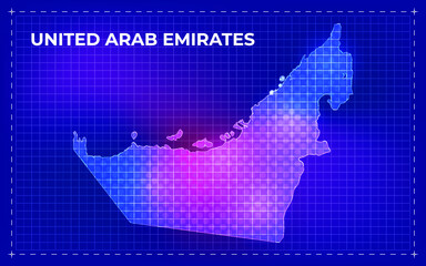United Arab emirates Digital Map with glowing Dots and Technology background