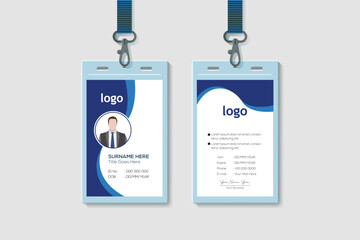 Modern Clean Vertical Double-sided Waves Style Blue Color ID Cards For Company Stuff. Flat Design Vector Illustration