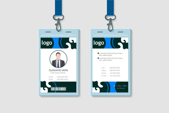 Simple Business  Office Vertical Double-sided ID Card Design Template. Flat Identity Card Design Vector Illustration