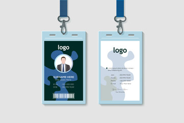 Modern Clean Vertical Double-sided Waves Style Blue Color ID Cards For Company Stuff. Flat Design Vector Illustration