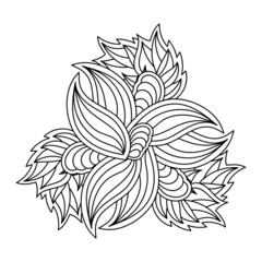 Coloring pages for adults. Floral Abstract composition of leaves. Hand-drawn monochrome vector illustration