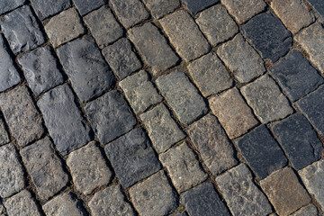 Grey paving stone texture on Red Square in Moscow, pedestrian walkway. Top view. Cement brick squared stone floor background. Concrete paving slabs.