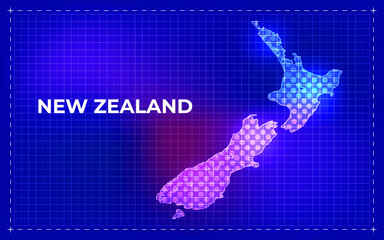 New Zealand Digital Map with glowing Dots and Technology background