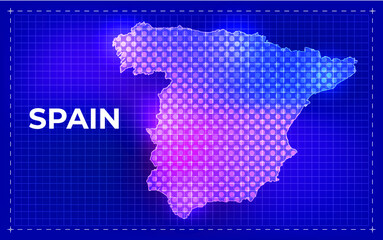 Spain Digital Map with glowing Dots and Technology background