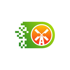 Pixel Windmill logo design vector template. Creative Windmill logo concept