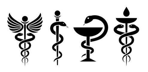 Medical snake symbols, caduceus icon - obrazy, fototapety, plakaty