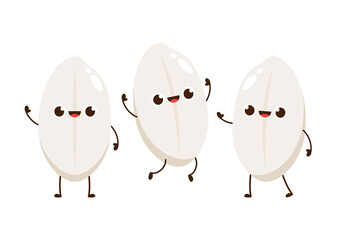 Rice character design. rice vector on white background. rice seed.