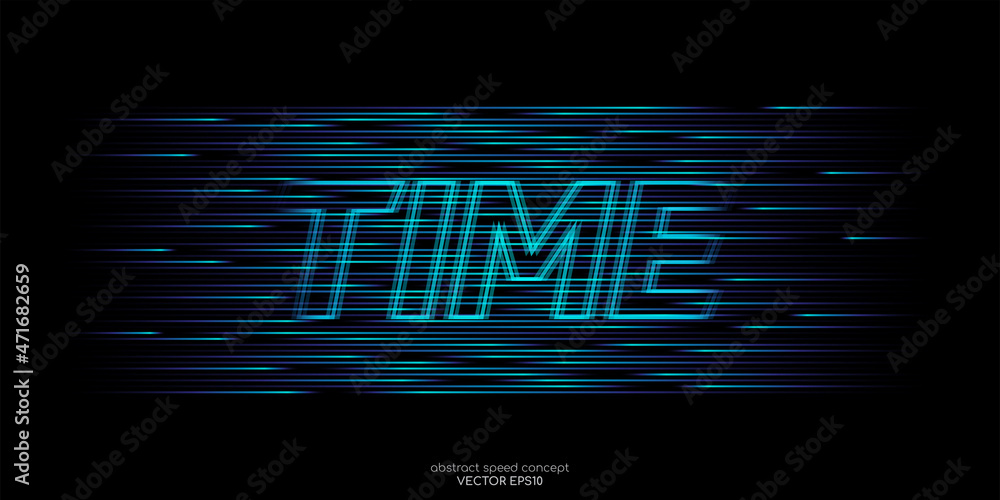 Poster Vector time concept by blue light lines speed motion pattern isolated on black background for banner, logo, symbol.