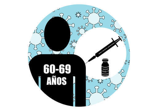 S&iacute;mbolo de vacunaci&oacute;n contra la Covid-19 o coronavirus para  personas entre 60 y 69 a&ntilde;os