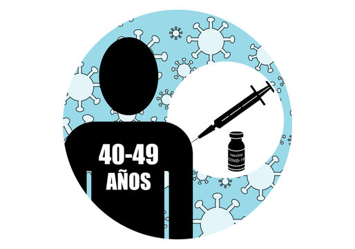 S&iacute;mbolo de vacunaci&oacute;n contra la Covid-19 o coronavirus para personas entre 40-49 a&ntilde;os