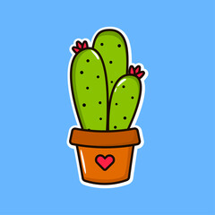 Cute vector cactus. Stickers, house plant