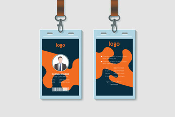 Abstract Waves  ID Card Template. Vertical Double-sided Multipurpose For Company Stuff Identity Card Design Orange and Blue Color. Vector Illustration