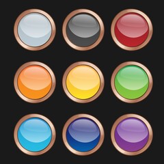 Set of bright blank buttons. Metalic frames for skills or elements of user interface for mobile games