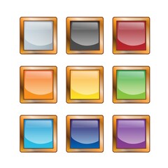 Set of bright blank buttons. Metalic frames for skills or elements of user interface for mobile games