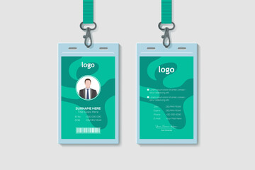 Abstract Waves Vertical Double-sided ID Card Template. Flat Identity Card Design Vector Illustration