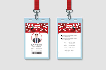 Geometric ID Card Template. Vertical Double-sided Multicolor Id Cards For Company Stuff Identity Card Design. Vector Illustration