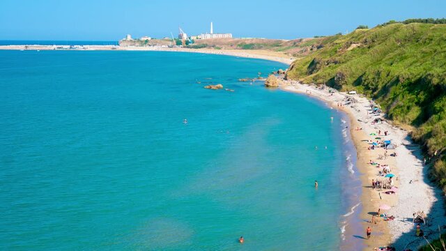 Punta Aderci and Punta Penna beach in Vasto, Abruzzo in southern Italy, on Costa dei Trabocchi (Coast Of the Trabocchi). 4K CINEMATIC CAMERA RAW FOOTAGE