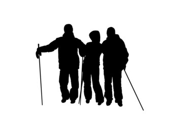 Silhouettes of two men and a woman