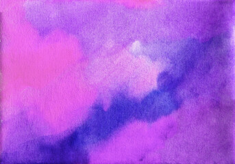 Watercolor dark purple, violet, blue, white texture background, hand painted. Art abstract with copy space for banner, poster, wallpaper, backdrop. Watercolor high resolution texture background. 