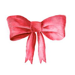 realistic red bow in watercolor for decor, beautiful bow for gift
