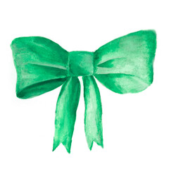 realistic green bow in watercolor for decor, beautiful bow for gift