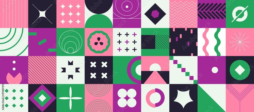 Aufkleber abstract. modern minimalistic trendy blocks with geometry forms, thin and bold symbols, primitive an