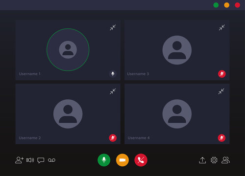Web meeting and video conference application with buttons and user screen mockups. Vector incoming video call overlay