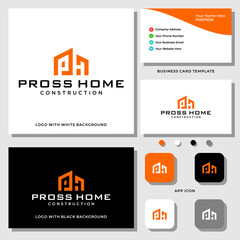 Obraz premium Letter PH monogram real estate logo design with business card template.