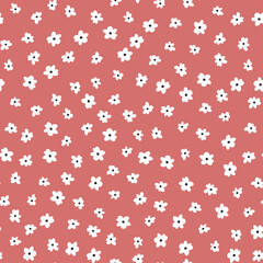 Pink seamless pattern with white flowers