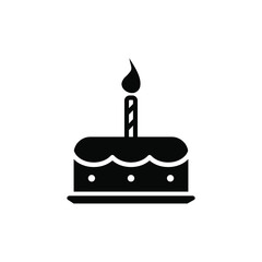 Birthday cake with candles black icon isolated on white background. Cute pattern with a festive dessert. Vector.