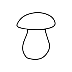 Little Mushroom simple cute vector doodle autumn  illustration in cartoon style, one line, black color isolated on white background, single hand drawn element for design.