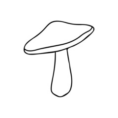 Little Mushroom simple cute vector doodle autumn  illustration in cartoon style, one line, black color isolated on white background, single hand drawn element for design.