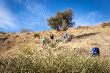 disc golf players putting to basket