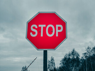 STOP signal at the line of demarcation. Russian Federation peacekeeping forces post. 