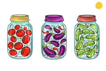 Canning of vegetables in a jar isolated on a white background