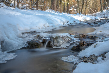 Fototapeta na wymiar frozen cascade on the creek