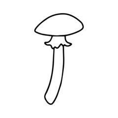 Little Mushroom simple cute vector doodle autumn  illustration in cartoon style, one line, black color isolated on white background, single hand drawn element for design.