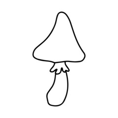 Little Mushroom simple cute vector doodle autumn  illustration in cartoon style, one line, black color isolated on white background, element for design
