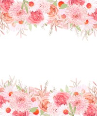 エレガントでレトロなピンク系のバラの花とデイジーのあふれる花のフレームベクターイラスト素材
