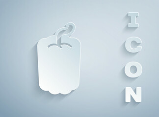 Paper cut Bell pepper or sweet capsicum icon isolated on grey background. Paper art style. Vector
